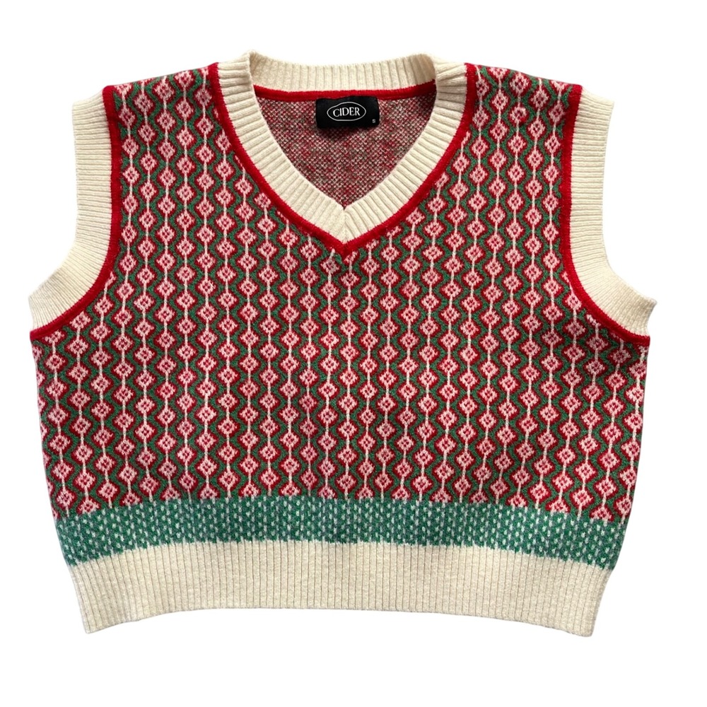 Cider Sweater Vest Women S Red Green White Geometric Academia Preppy Retro